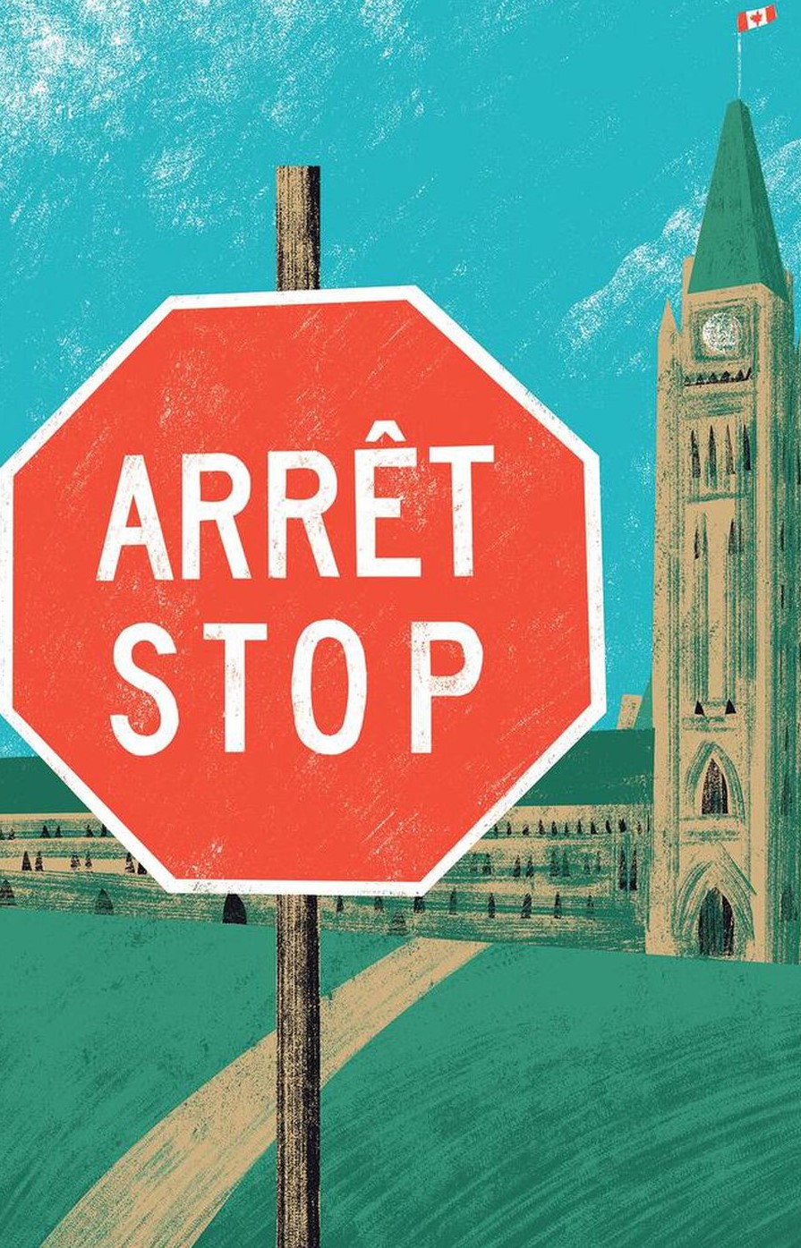 Panneau rouge Arrêt Stop devant le Parlement du Canada