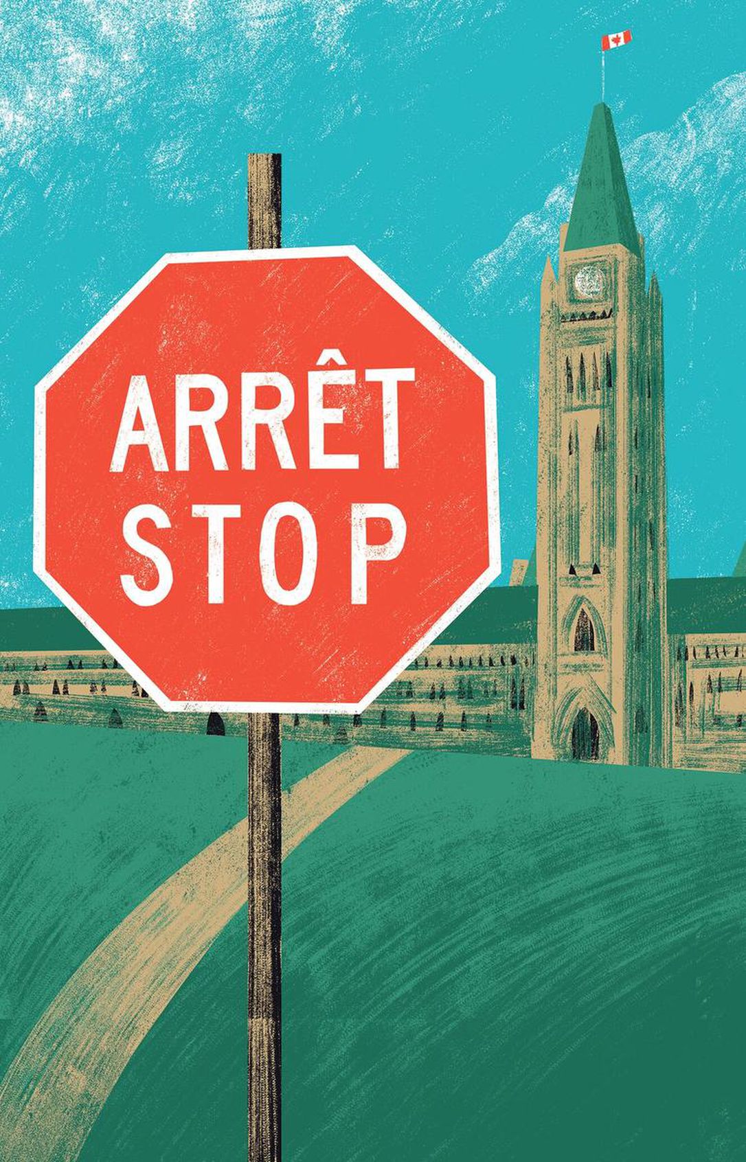 Panneau arrêt-stop devant Parlement canadien
